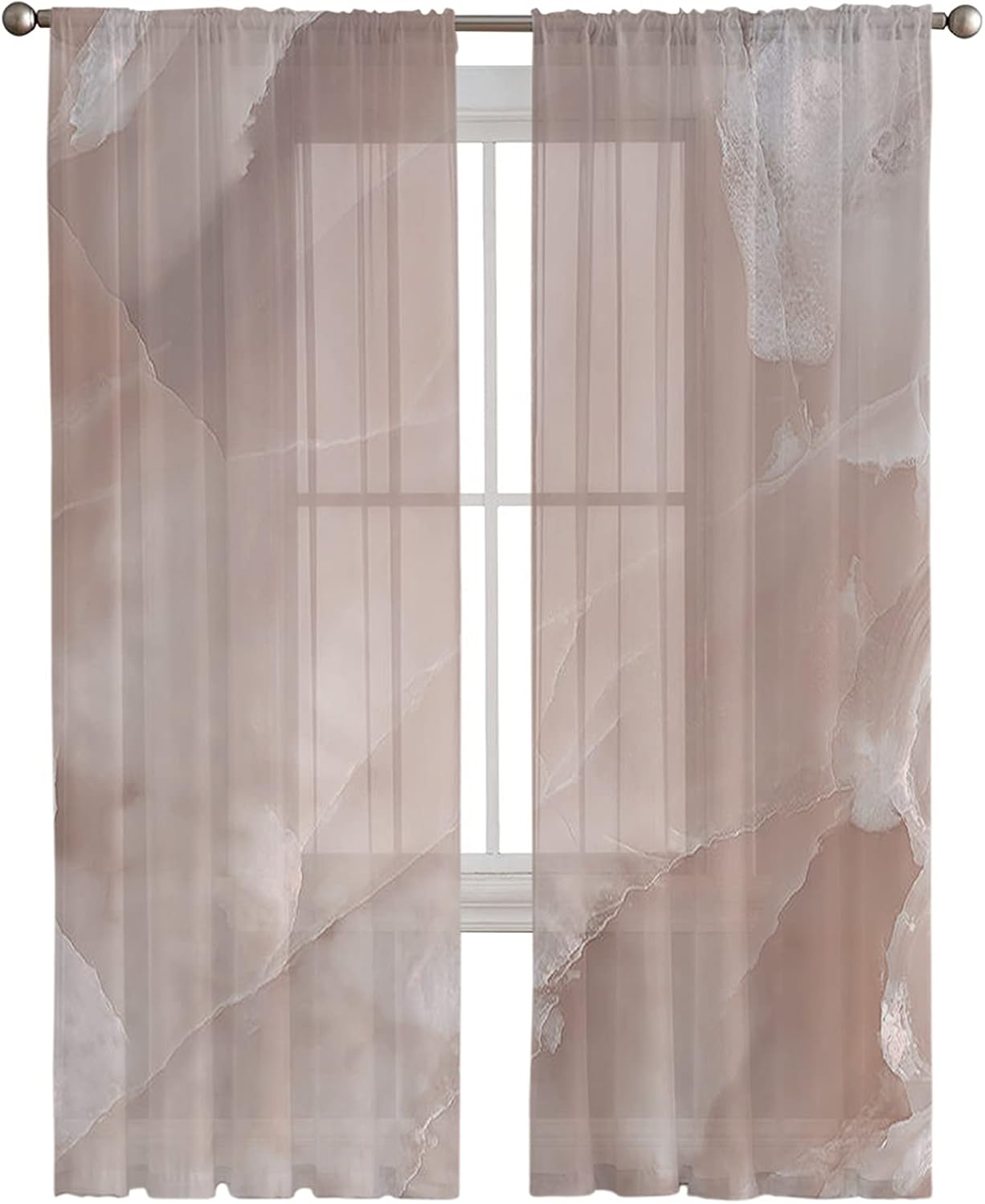 Sheer Curtains 84 Inch Long Abstract Agate Summer Fashion Modern Fleshcolor Rod Pocket Voile Semi-Sheer Window Treatment Drapes for Living Room