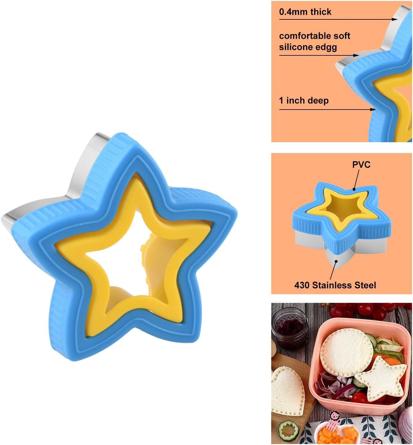 Juego de 6 piezas de cortador y sellador de sándwiches para niños, sándwiches sin incrustaciones de diferentes formas para la familia, cortador de