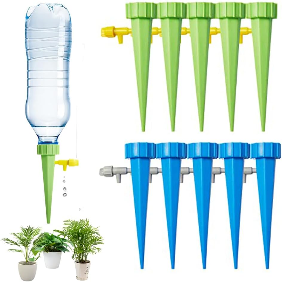 Dispositivos de riego de plantas, inserto de maceta de riego automático con diseño de interruptor de válvula de control ajustable, 10 unidades