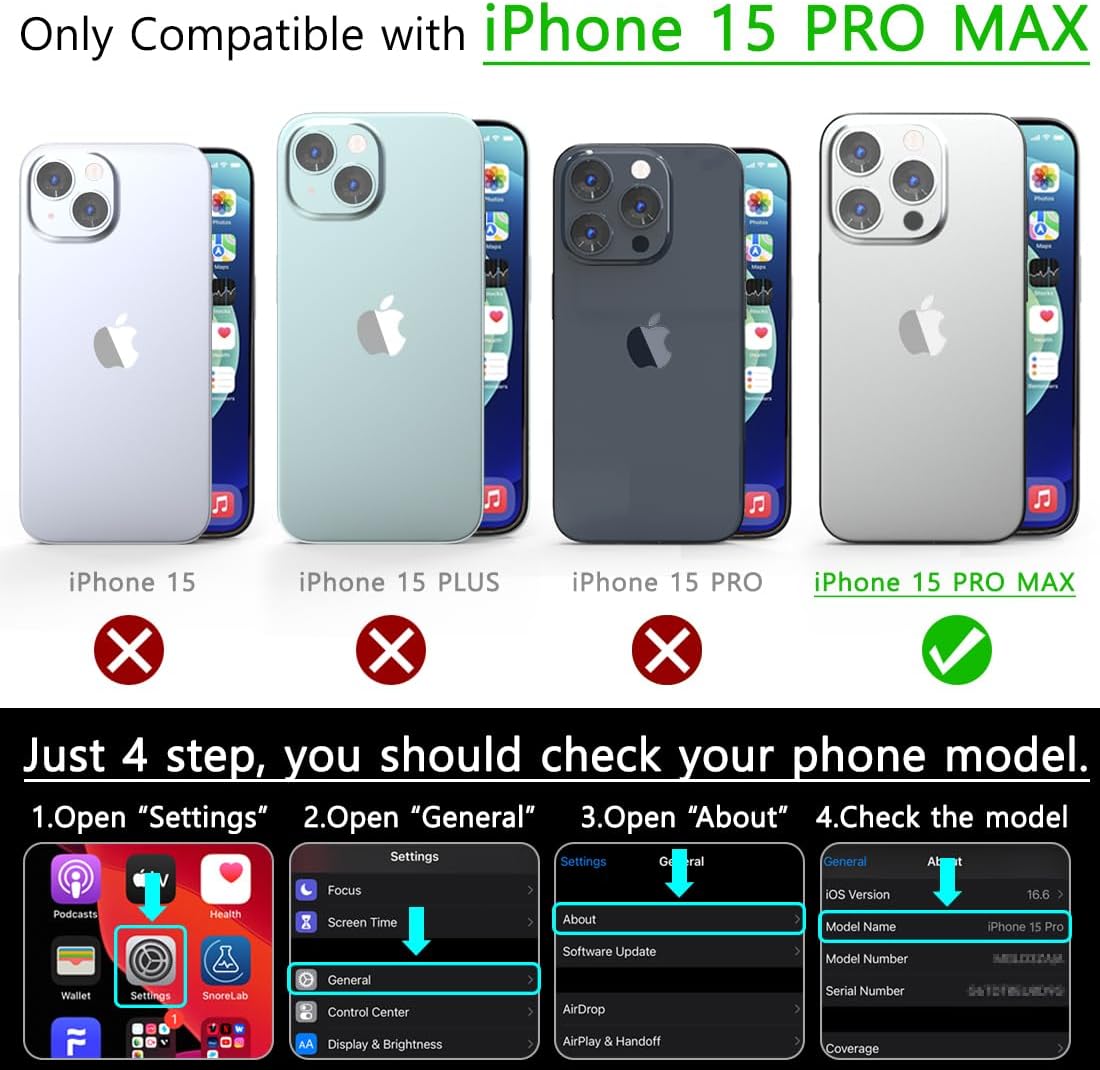 VVUPIC Funda magnética para iPhone 15 Pro Max, compatible con MagSafe, antiamarilleo, protectores de pantalla y protectores de lente de cámara,