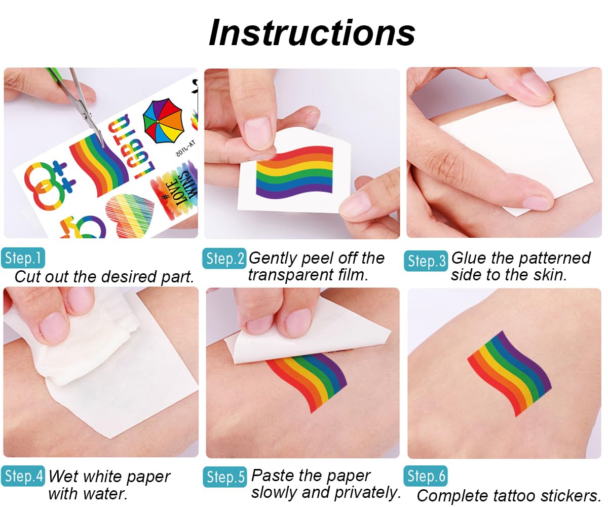 Calcomanías de tatuaje de orgullo gay, 71 piezas LGBT arco iris temporales tatuajes arco iris, mariposa, flor, corazón, amor, tatuajes para adultos,