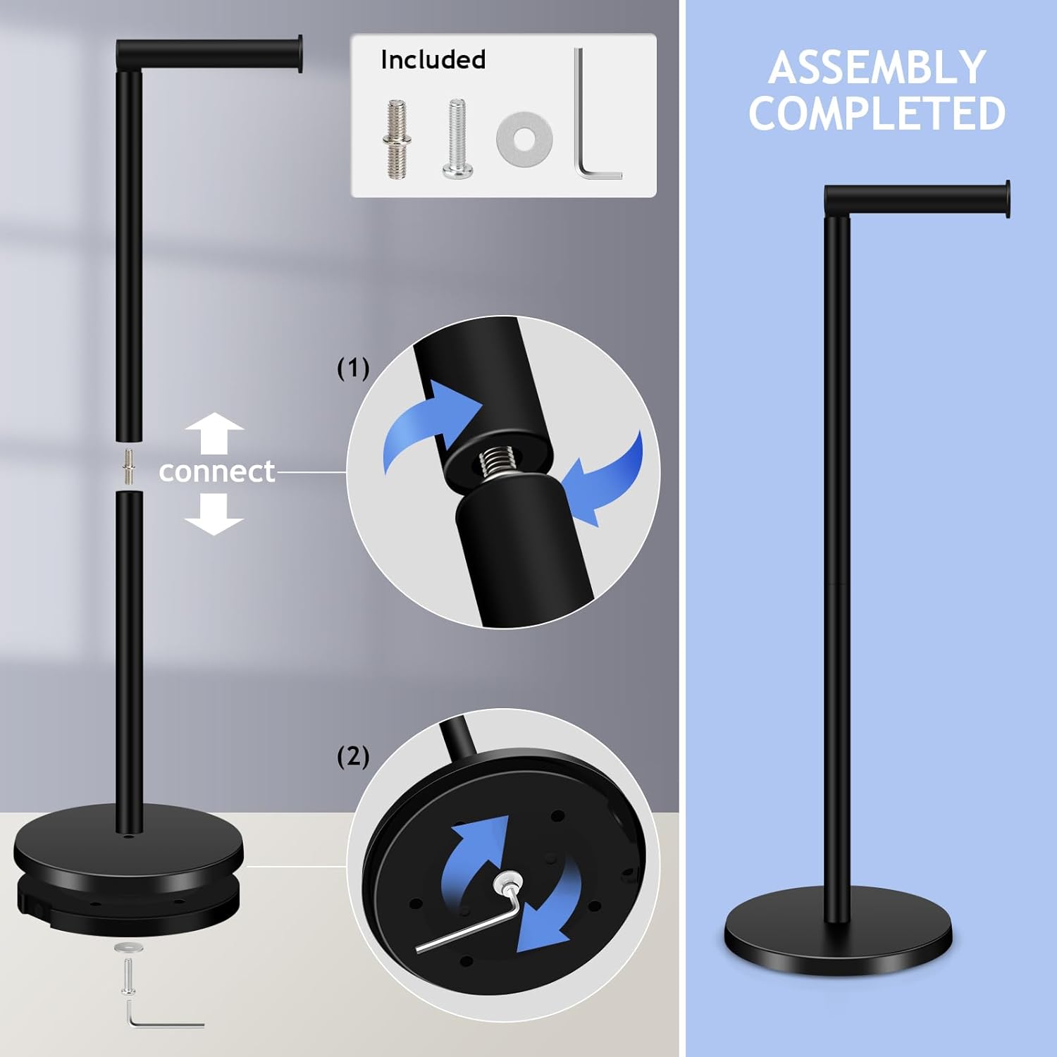 TACGEA Soporte para papel higiénico, soporte para rollo de papel higiénico de baño, acero inoxidable, almacenamiento para 4 rollos de papel, negro