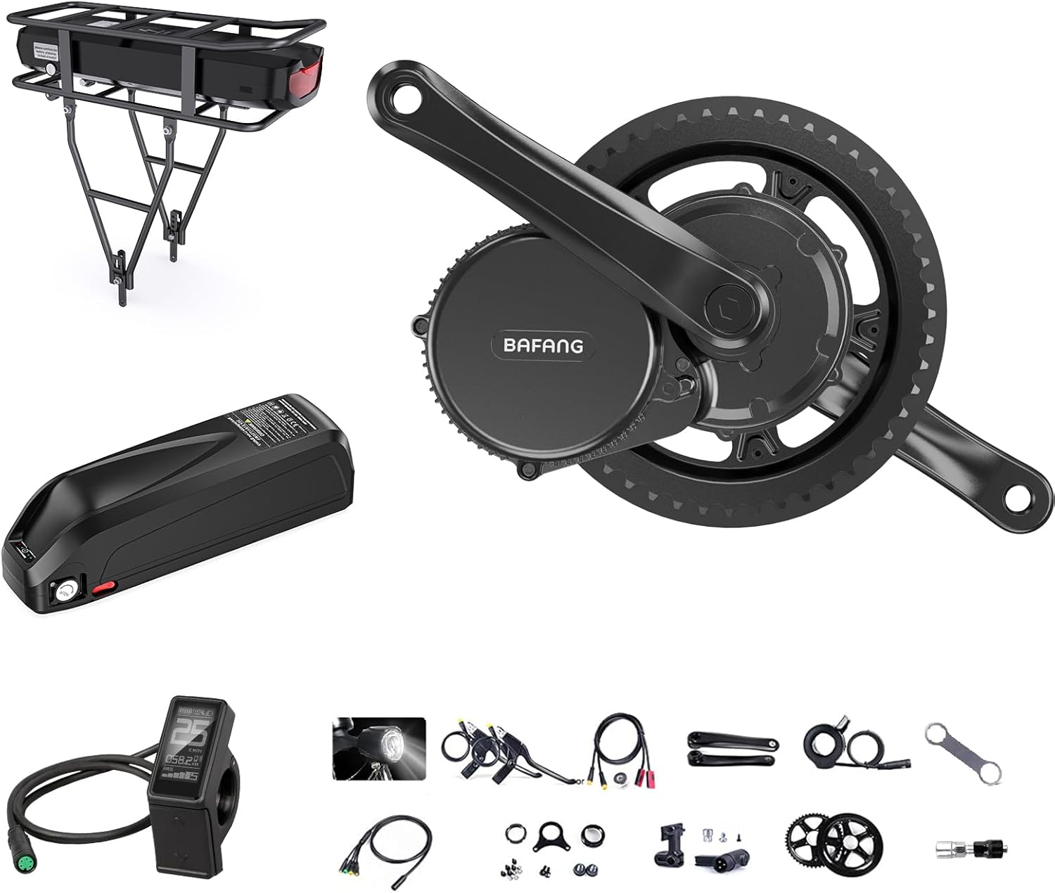 BAFANG Kit de transmisión media de 750 W con batería Opcional BBS02B 8FUN Kit de conversión de bicicleta eléctrica con pantalla LCD y plato, kit de