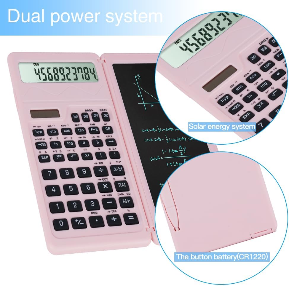 Calculadoras científicas para escuela secundaria y secundaria, energía solar y de batería con bloc de notas para la escuela, calculadora digital de