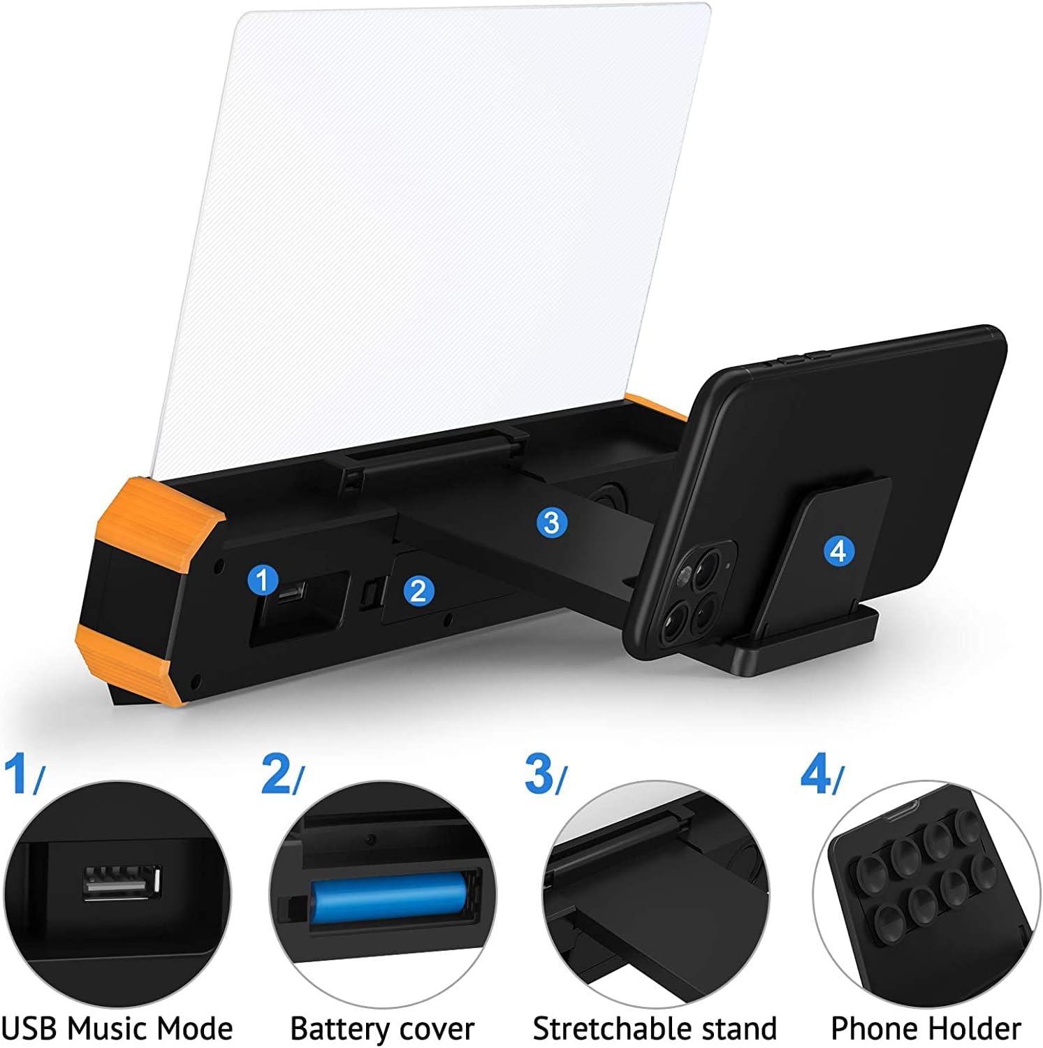 Lupa de pantalla de 18 pulgadas para teléfono inteligente  Pantalla de proyector de lupa 3D para teléfono móvil para películas, videos y juegos