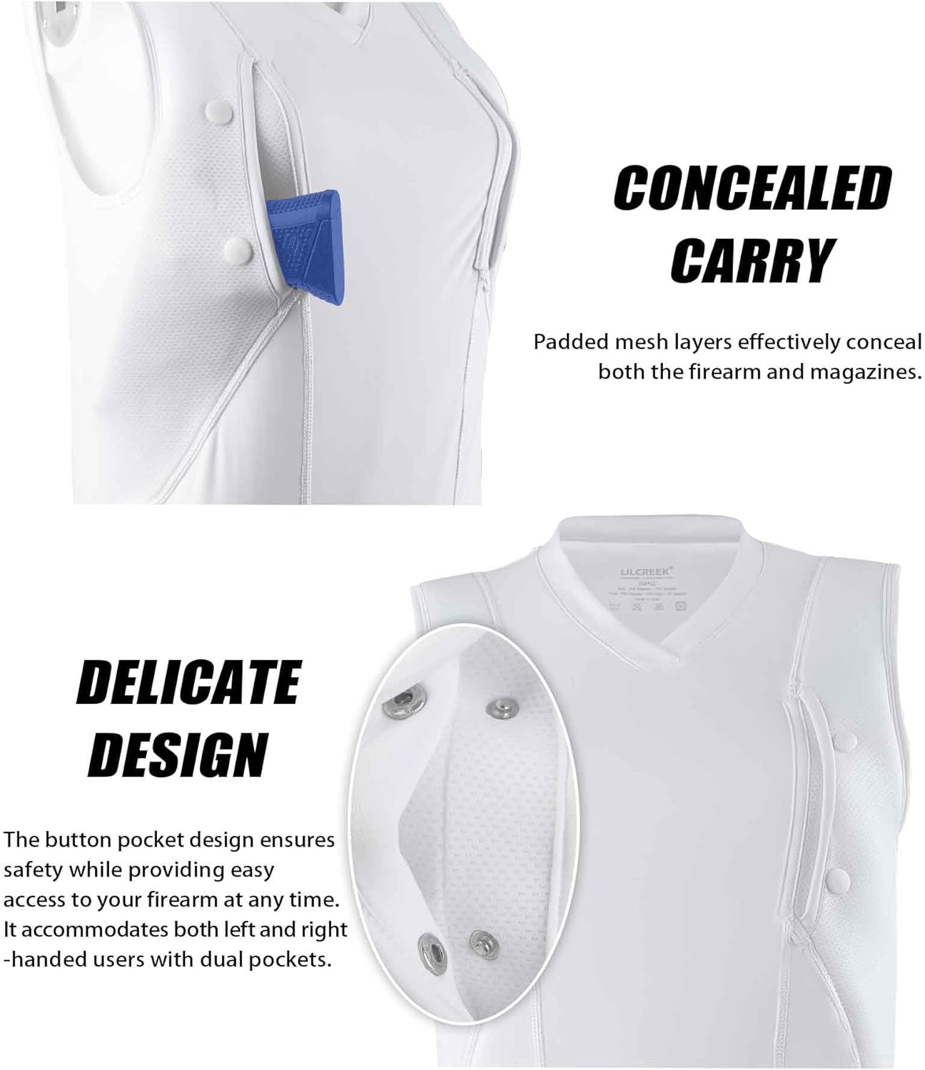 lilcreek Camisas de transporte ocultas con cuello en V para mujer, camiseta CCW para mujer, funda de transporte oculta