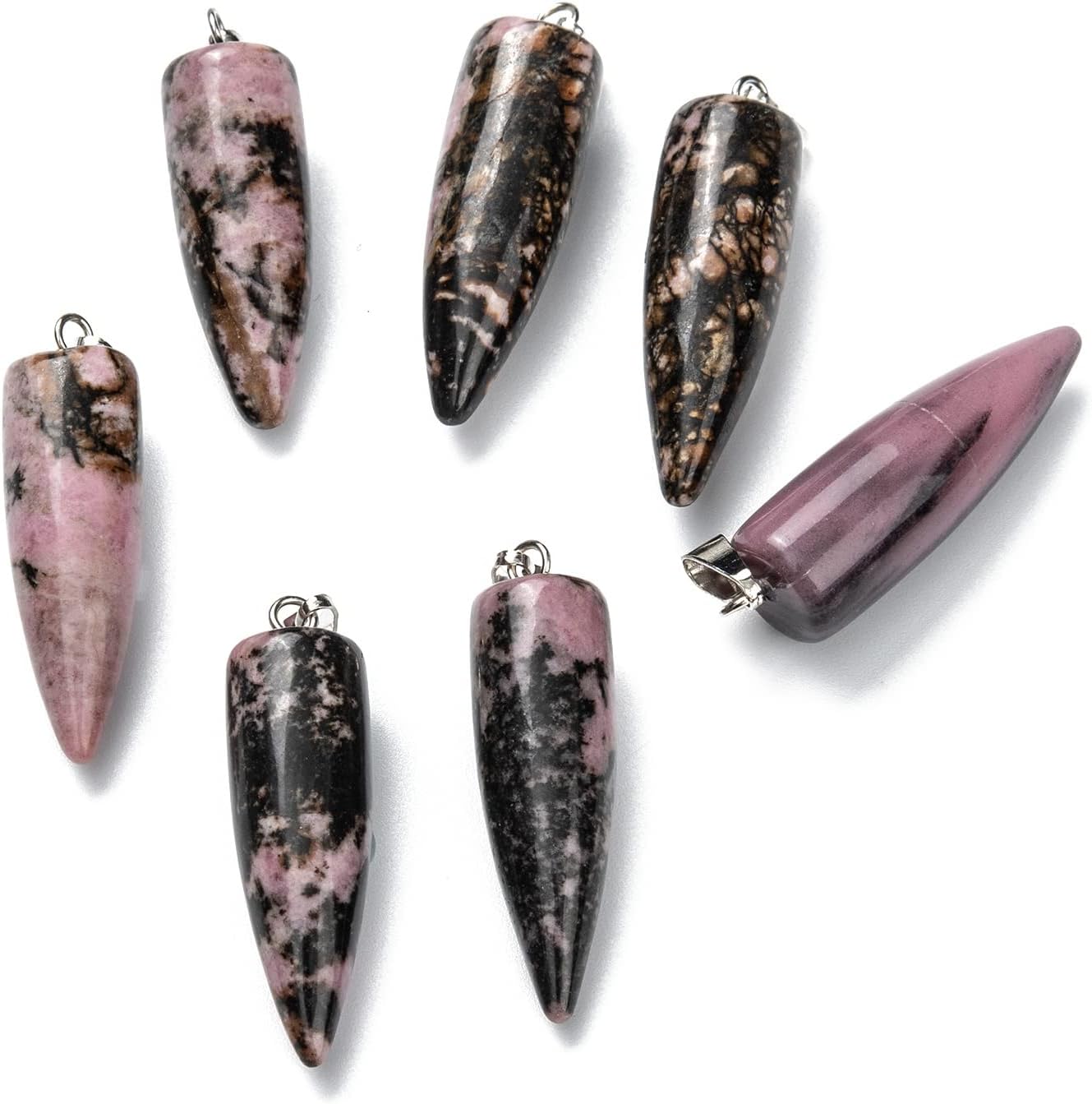 10 colgantes de piedras preciosas naturales en forma de bala, hallazgos de latón platino, colgantes de chakra puntiagudo, dije de piedra de cristal