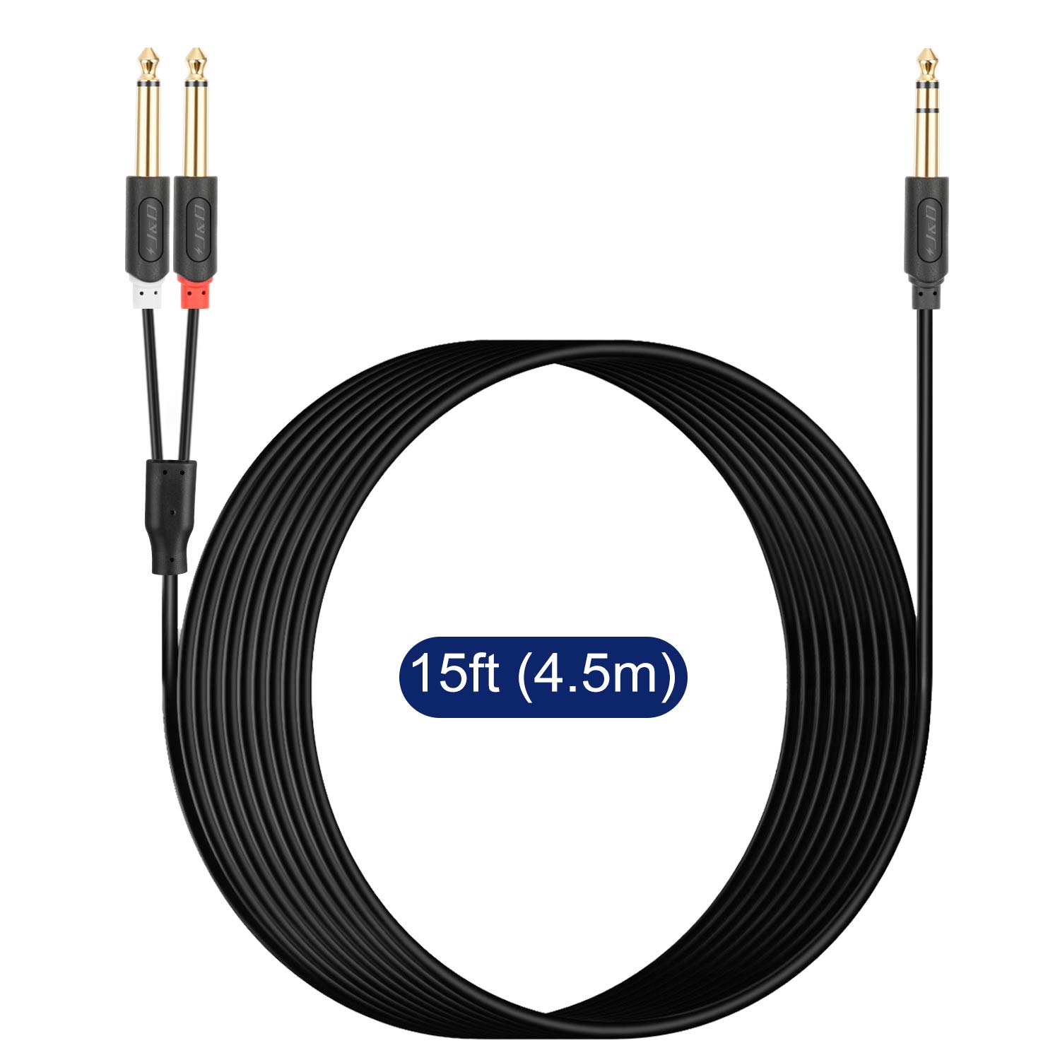 J&D Cable de inserción estéreo TRS de 14 de pulgada, chapado en oro, serie Audiowave de 0.250 in 14 pulgadas TRS macho a doble 0.250 in 14 pulgadas