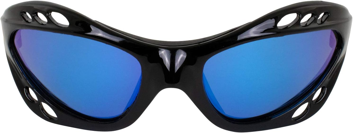 Gafas flotantes polarizadas para moto acuática de categoría 4, juego de 2 unidades, marcos acolchados negros con lentes de espejo ahumado y azul
