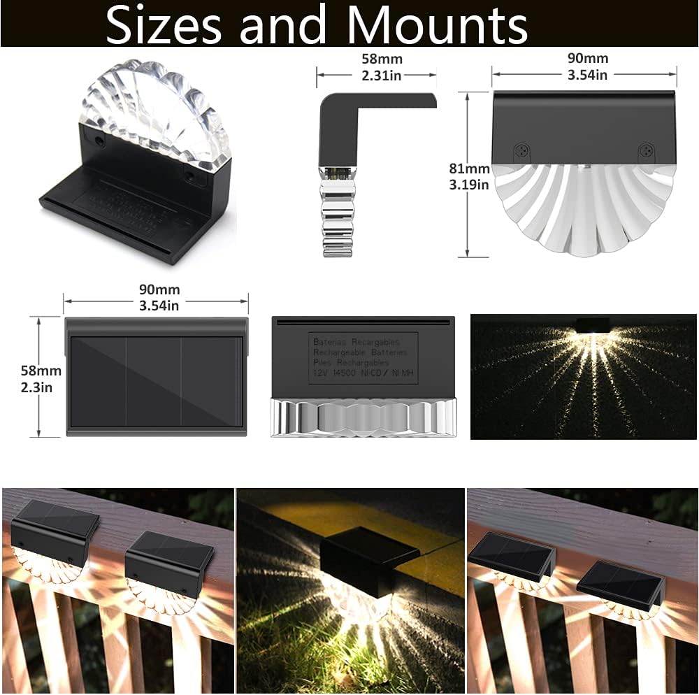 Luces solares para terraza, luces solares para valla al aire libre, impermeables, luces LED solares exteriores para patio trasero, luces solares de