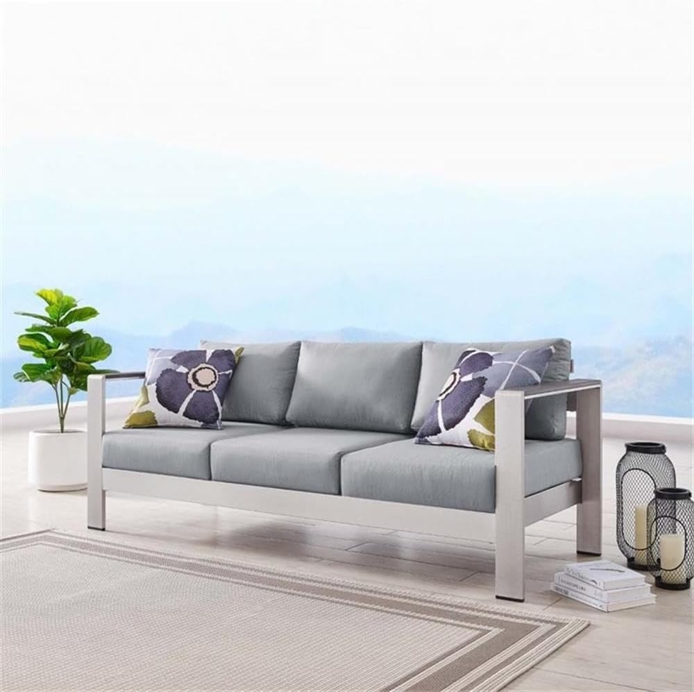 Modway Sofá de aluminio y tela para patio al aire libre Shore en platagris