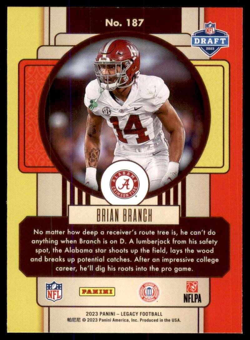 2023 Panini Legacy #187 Brian Branch RC Rookie Card Alabama Crimson Tide Official NFL Football Card in Raw (NM or Better) Condition