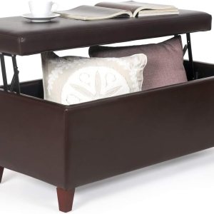 Homebeez Moderno banco otomano de almacenamiento de mesa de centro de cuero sintético (marrón) Homebeez Moderno banco otomano de almacenamiento de mesa de centro de cuero sintético (marrón)