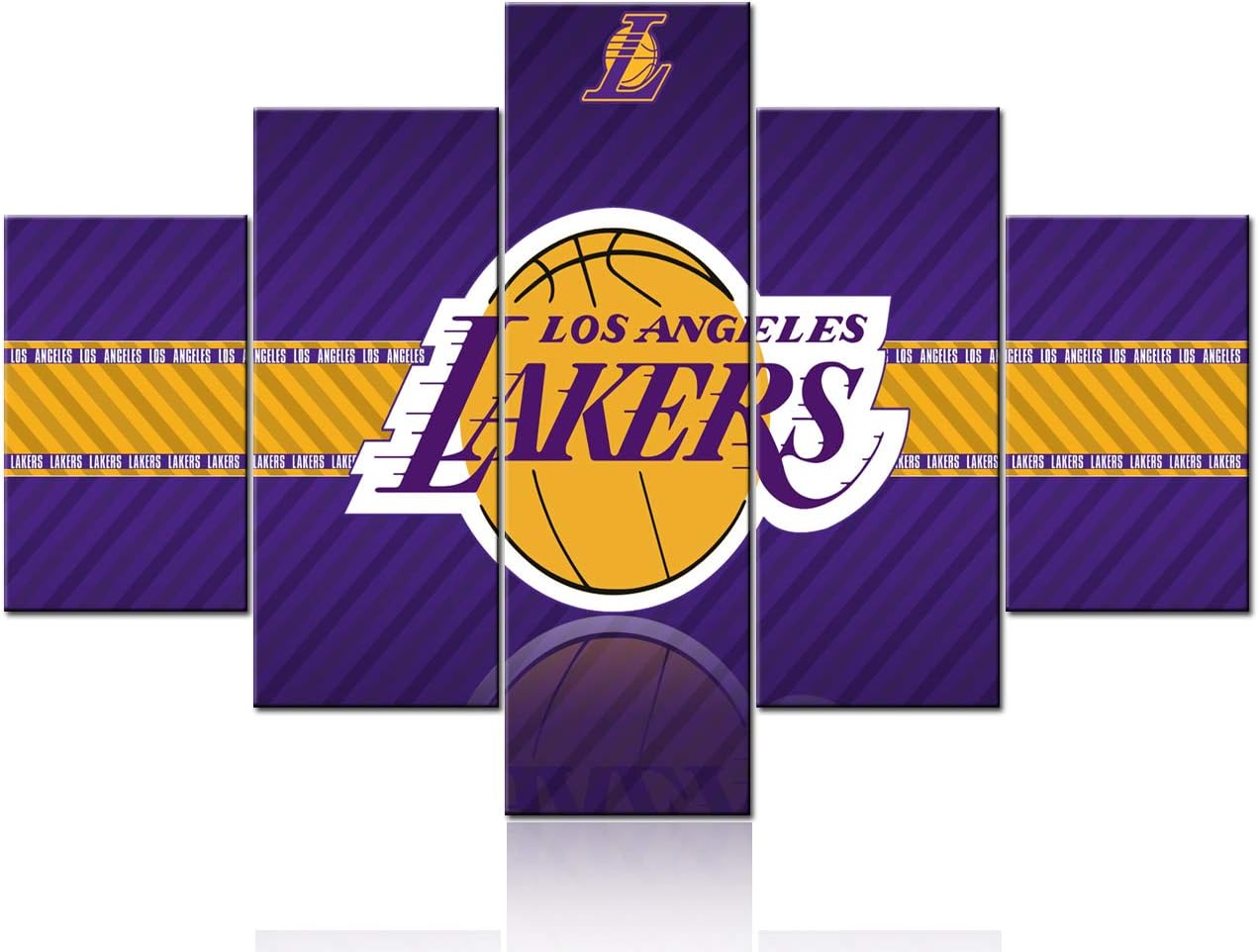 Lienzo decorativo con logotipo de Los Angeles Lakers, pinturas de la NBA, 5 piezas, obras de arte de baloncesto, deportes en el centro de grapas,