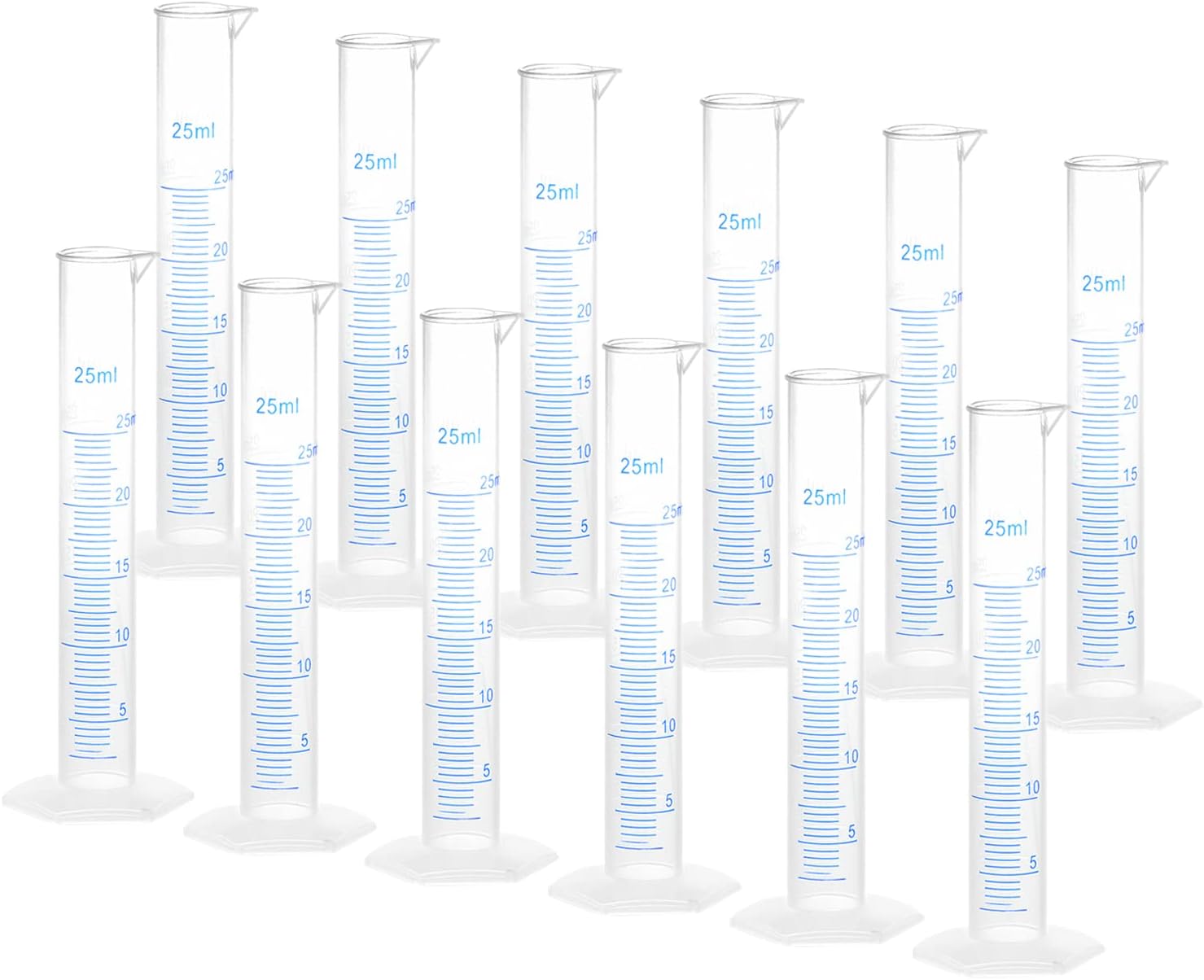 YOKIVE 12 cilindros graduados medidores de plástico, con básculas métricas de 2 caras, para medición química, ideal para laboratorio, uso diario