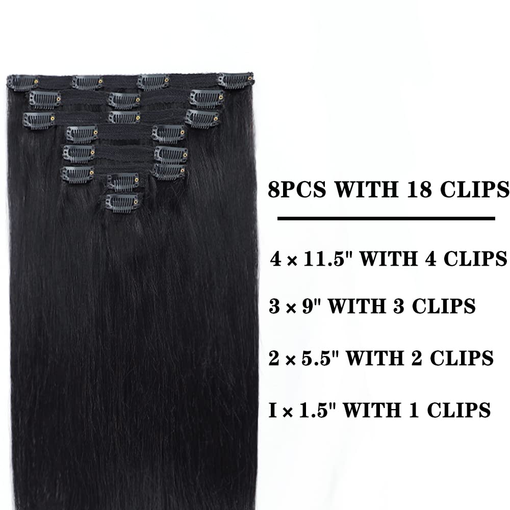 Extensiones de cabello humano real con broches, para mujeres negras, 4.23 onzas, 100% cabello humano con clip, 8 piezas de doble trama, hechas a