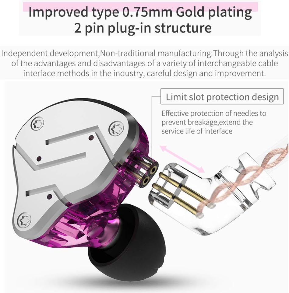 KZ ZSN – Auriculares intrauditivos 1BA 1DD estéreo de alta fidelidad, auriculares KZ de alta resolución con cable desmontable de 0.030 in de 2 pines