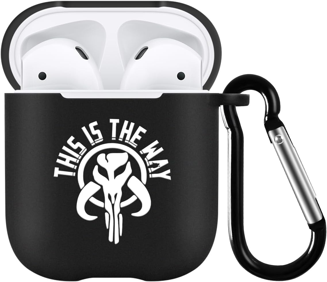Funda compatible con AirPods de 2 y 1 generación para Star Wars Mandalorian This is the Way con llavero funda de silicona duradera que absorbe los