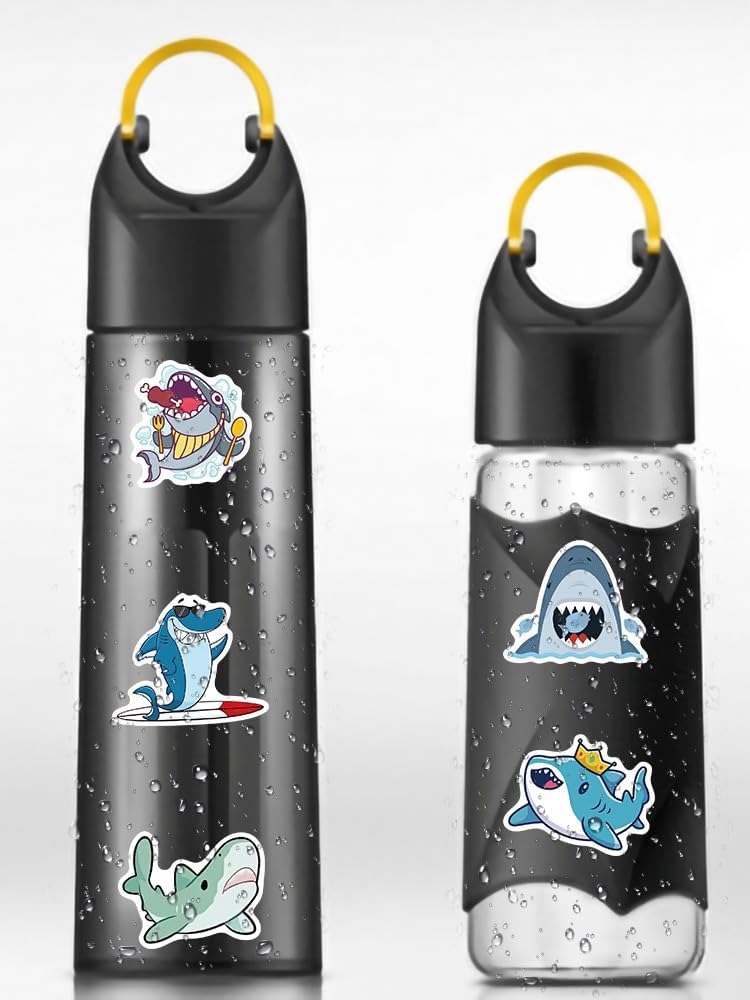 Calcomanías de tiburón para niños y niños, 50 calcomanías de vinilo impermeables de animales marinos para botella de agua, laptop, equipaje,