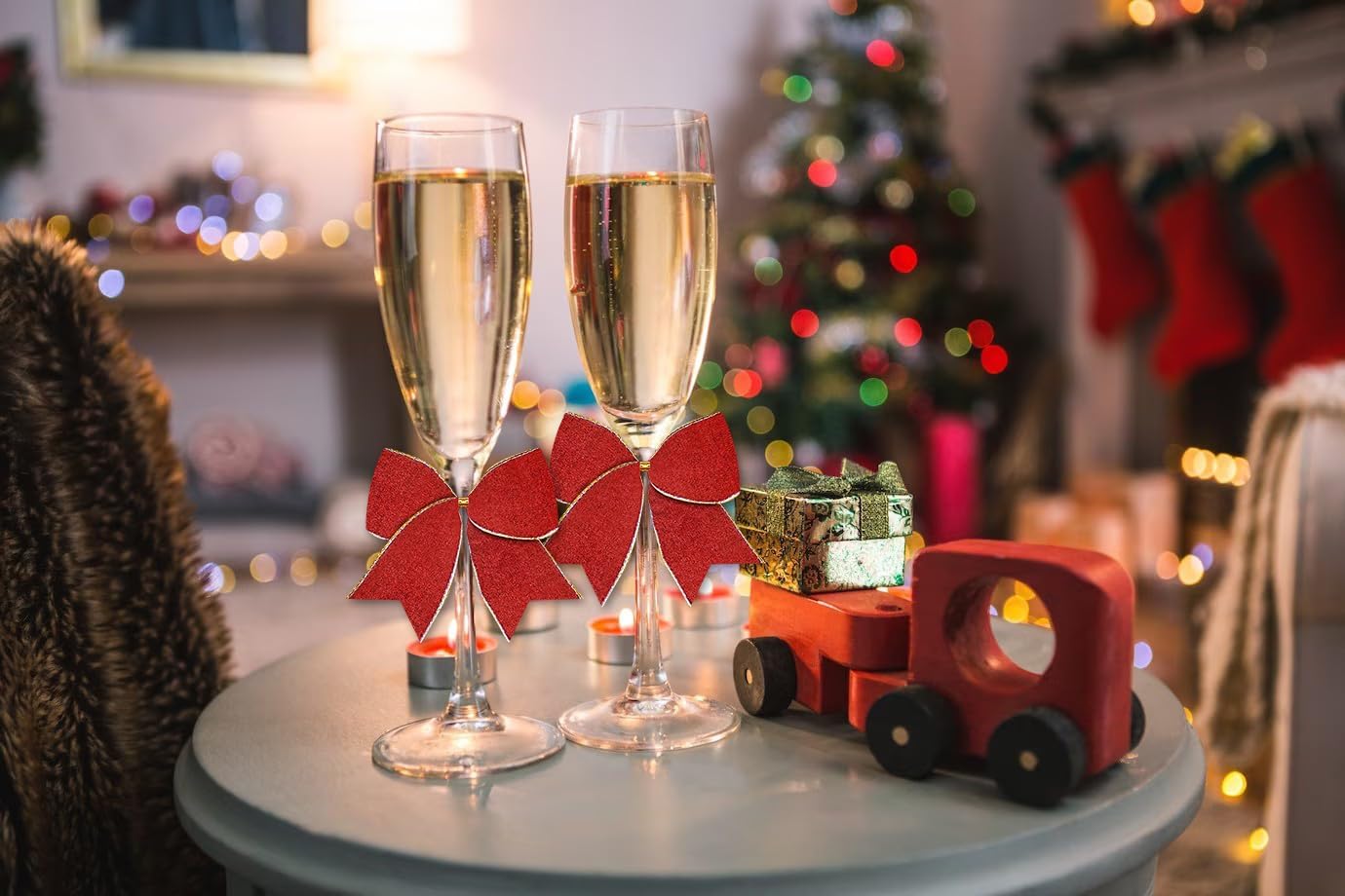 Hying 10 lazos de Navidad para corona, lazos de terciopelo rojo para decoración de árbol de Navidad, lazos de invierno para puerta delantera,