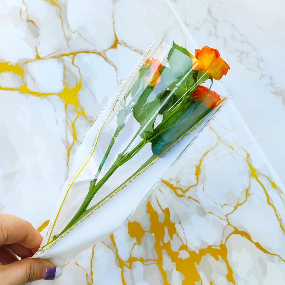 HYMAOME 50 bolsas de embalaje de rosas individuales para ramo de flores, mangas de plástico transparente para violonchelo, rosas envueltas para