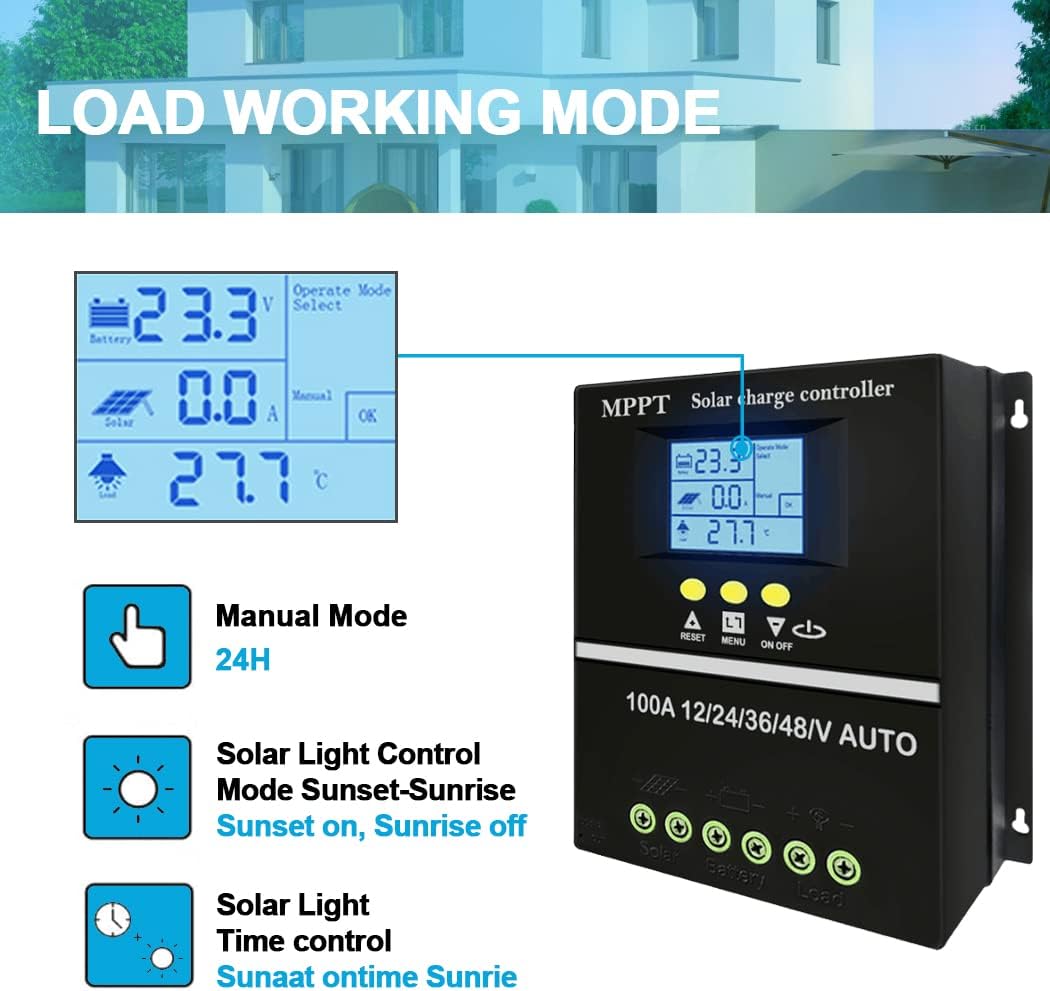 Y&H Controlador de carga solar MPPT 80A 12V 24V 36V 48V Pantalla LCD Batería Regulador inteligente Max 100V Entrada USB dual para plomo-ácidolitio
