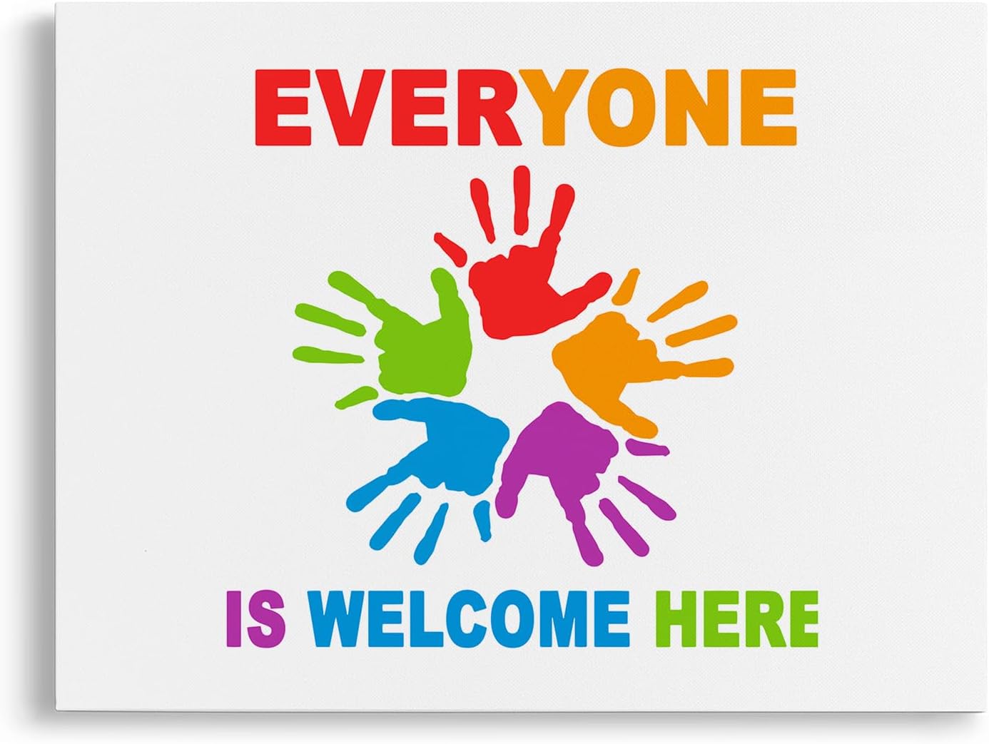 VNWEK Lienzo decorativo para pared, diseño de diversidad inspiradora con texto en inglés Everyone is Welcome Here para el aula, preescolar,
