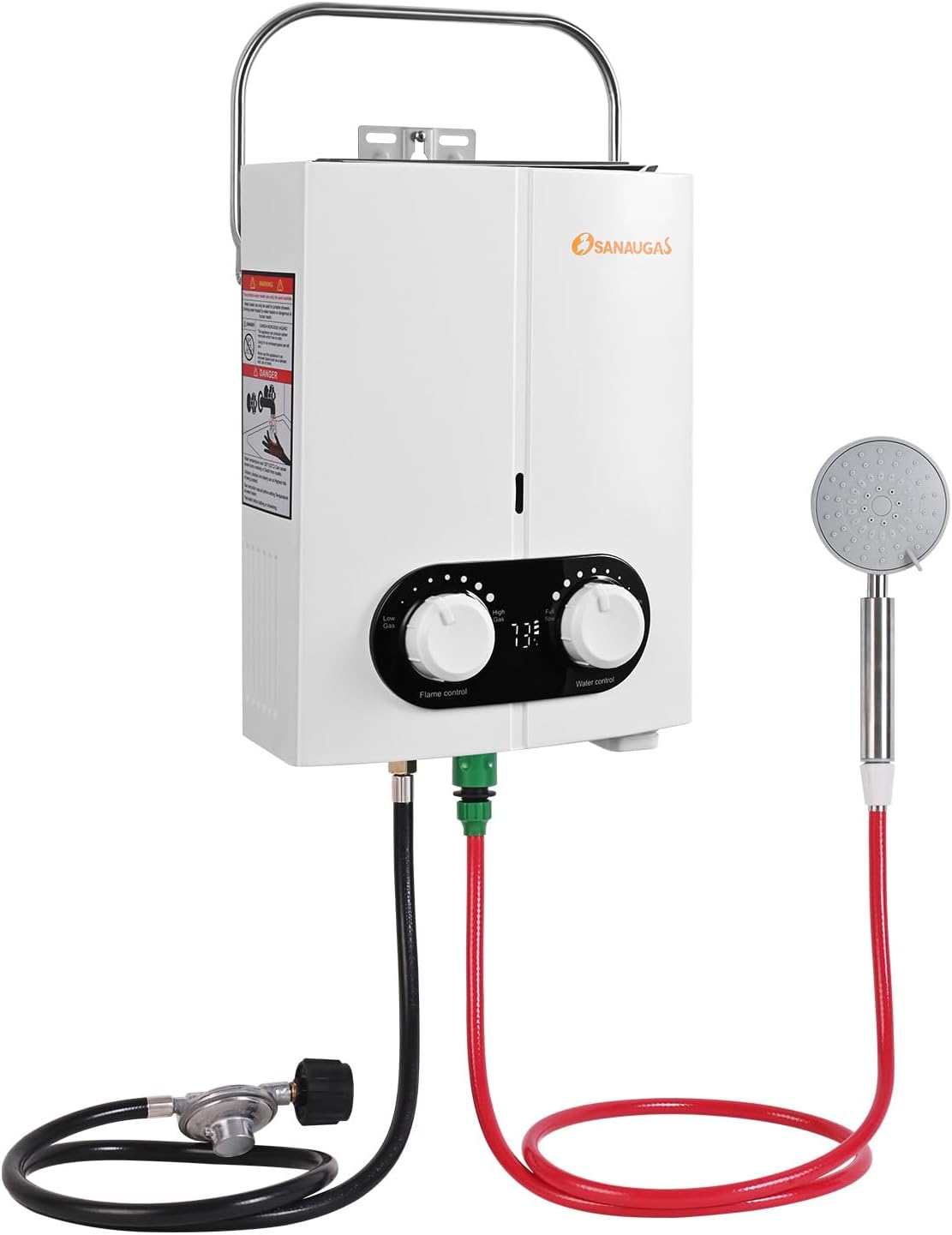 Calentador de agua de propano portátil sin tanque, 1.45GPM 5.5L, calentador de agua caliente instantáneo, uso al aire libre para RV, cámper,
