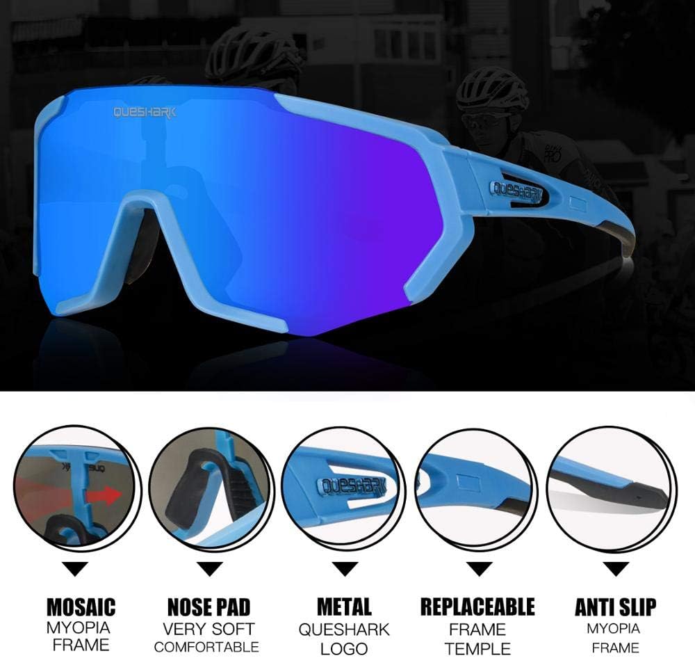 Lentes de sol Queshark de ciclismo, polarizados, deportivos, con 3 lentes, unisex