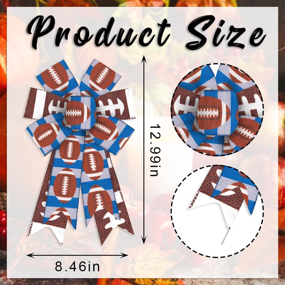 2 lazos para corona de fútbol americano, lazos de fútbol para corona, tiras azules y grises, lazos de arpillera de fútbol americano, lazos de tela