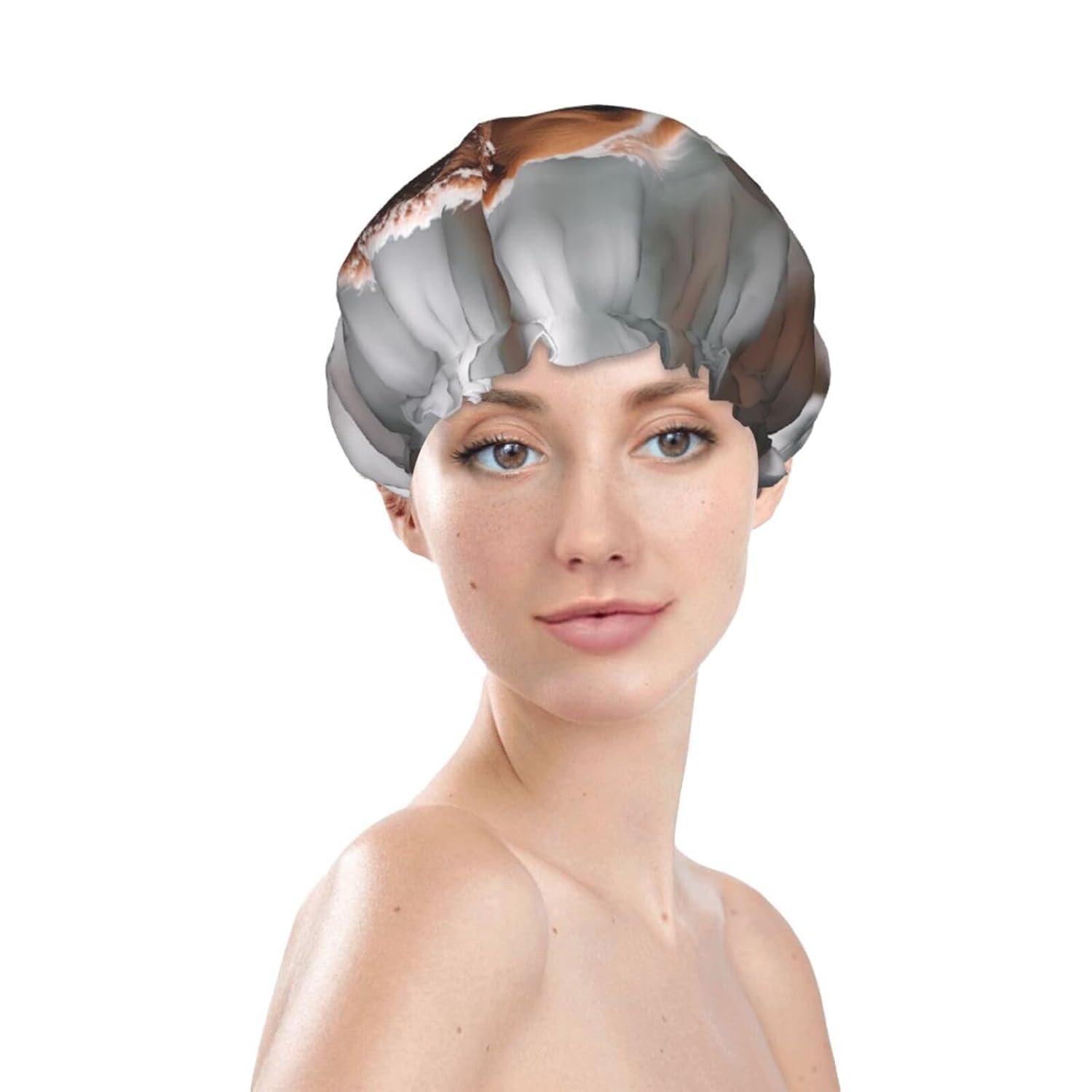 Winter Snow Dog Shower Cap Reusable Double Layered Bath Cap Waterproof Hair Cap with Elastic Band Bathing Hat Spa Salon Shower Hat for Women Men