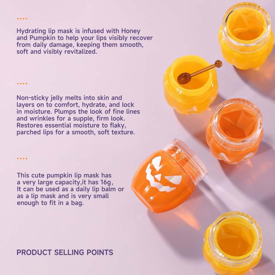 Juego de máscara labial de calabaza y miel de Halloween, mascarilla nutritiva e hidratante para labios de día y noche, bálsamo de abeja, exfoliante