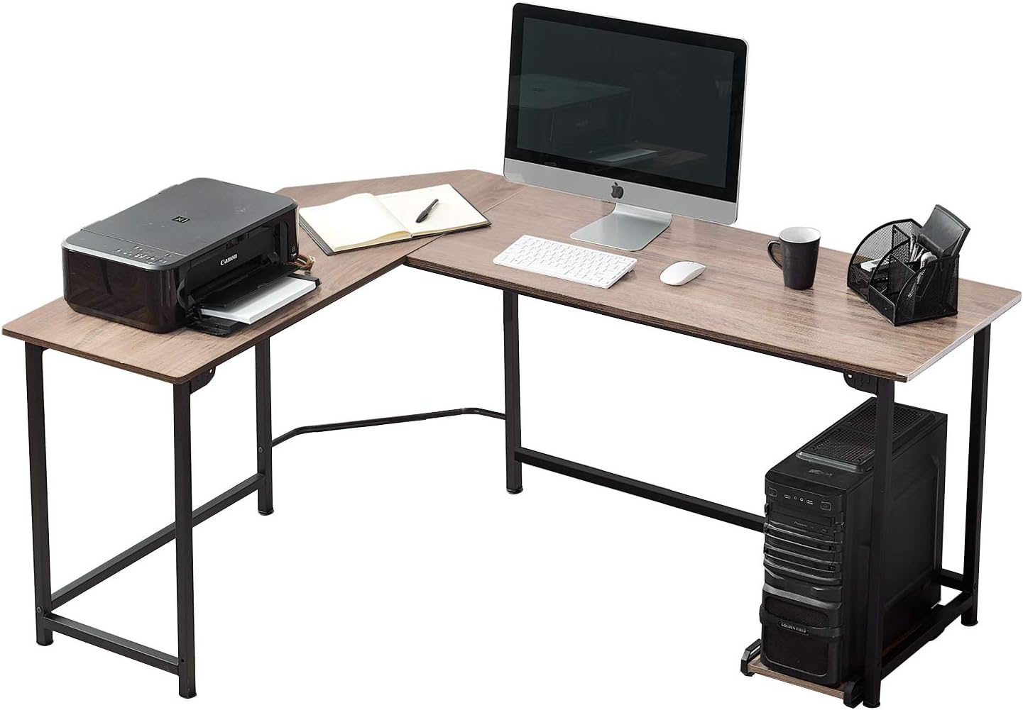 VECELO Esquina en forma de L de 66 pulgadas, fácil de montar, mesa de computadora resistente para oficina en casa, estación de trabajo para juegos,