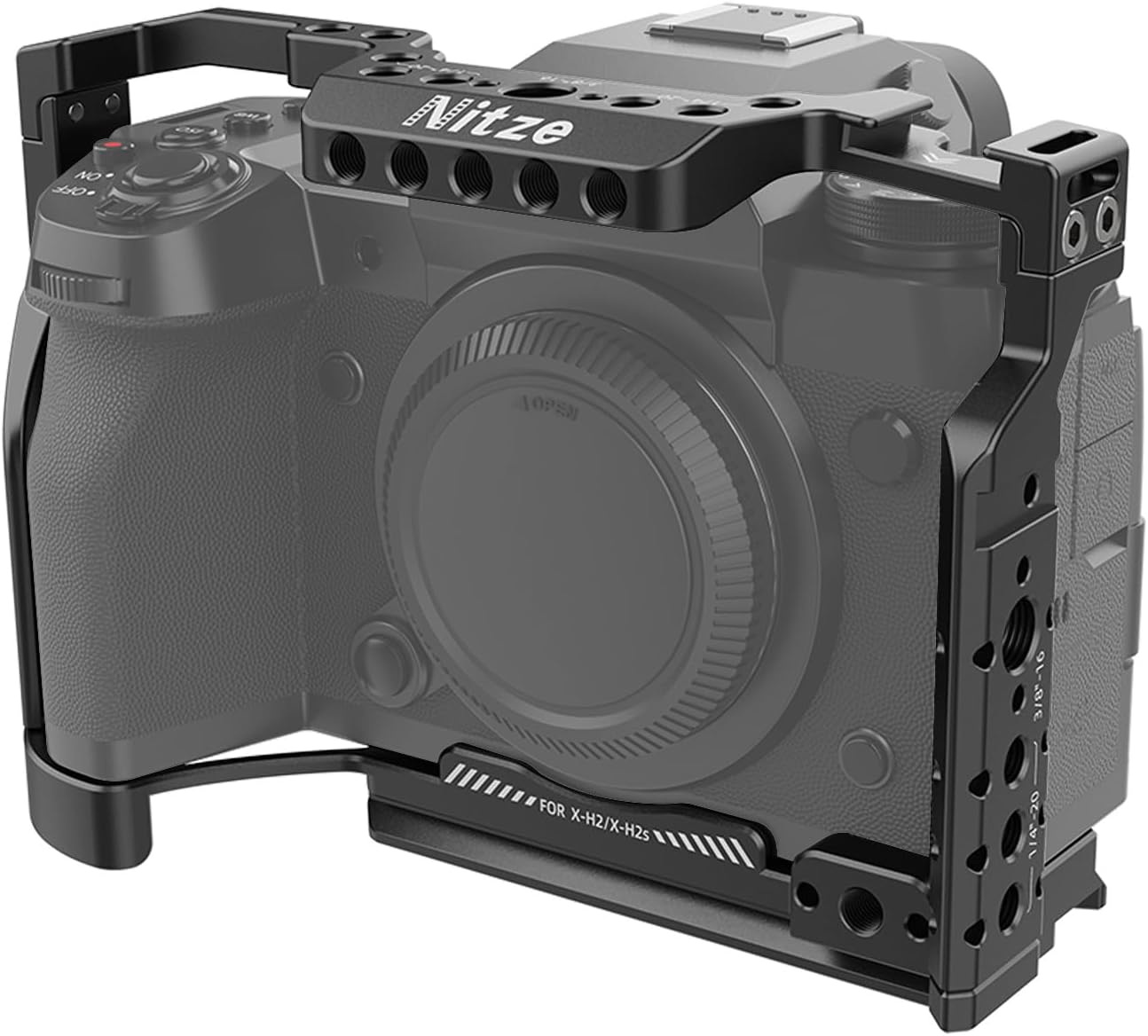 Nitze Jaula X-H2X-H2S para cámara FUJIFILM X-H2FUJIFILM X-H2S con zapata fría incorporada, riel NATO y placa de liberación rápida Arca – T-F04A