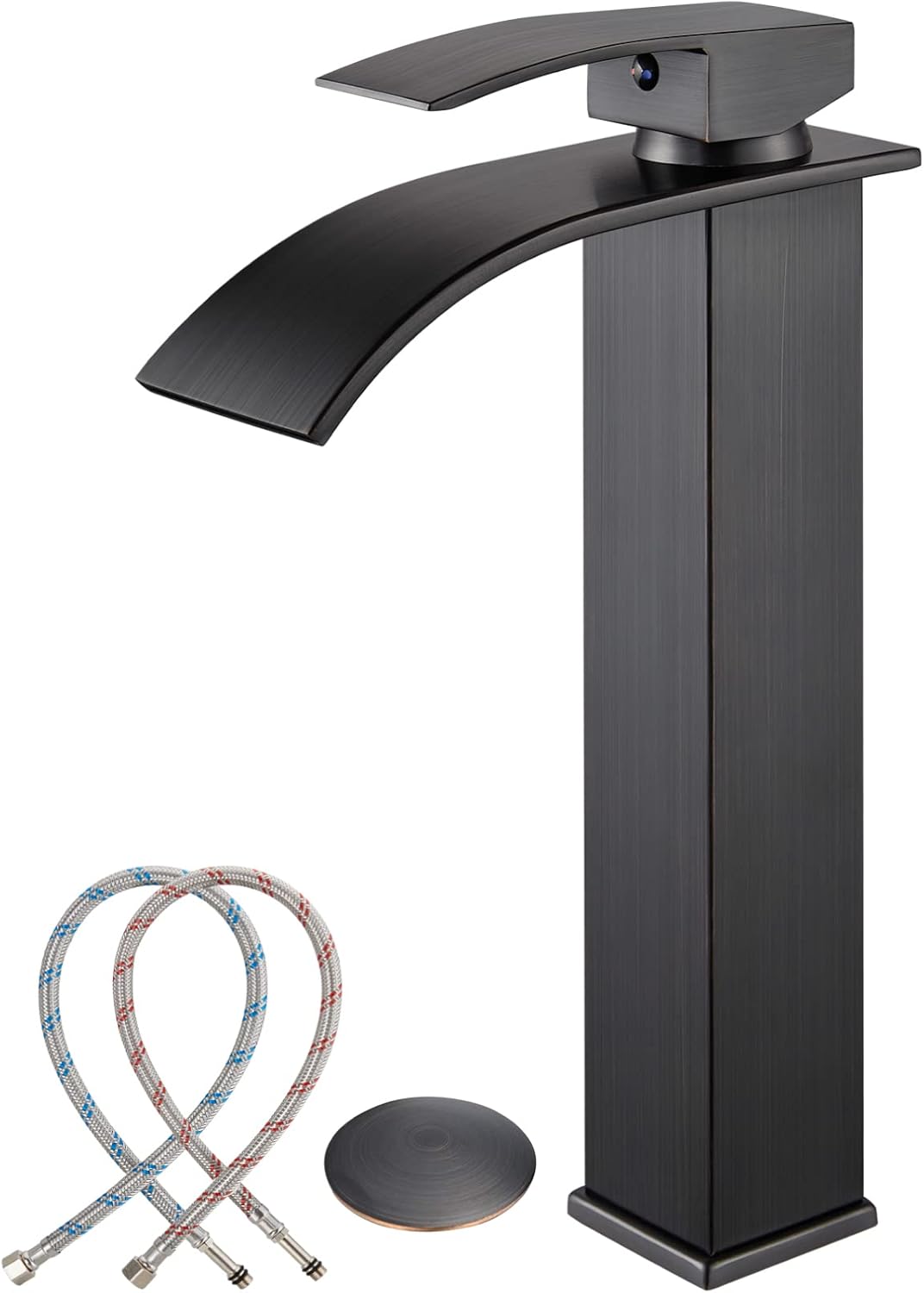 Midanya Grifo alto de bronce aceitado con cascada para lavabo de baño, grifo alto de una sola manija, montaje en cubierta de 1 agujero con boquilla
