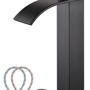 Midanya Grifo alto de bronce aceitado con cascada para lavabo de baño, grifo alto de una sola manija, montaje en cubierta de 1 agujero con boquilla Midanya Grifo alto de bronce aceitado con cascada para lavabo de baño, grifo alto de una sola manija, montaje en cubierta de 1 agujero con boquilla