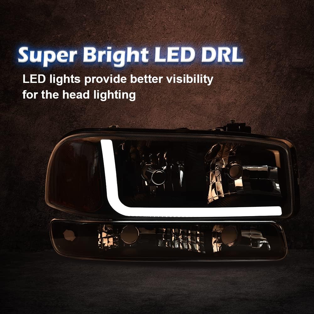 Conjunto de faros delanteros LED compatible con GMC 1999-2007 Sierra 1500Yukon, 2001-2007 Sierra 1500 HD2500 HD3500 con lámparas de señal de