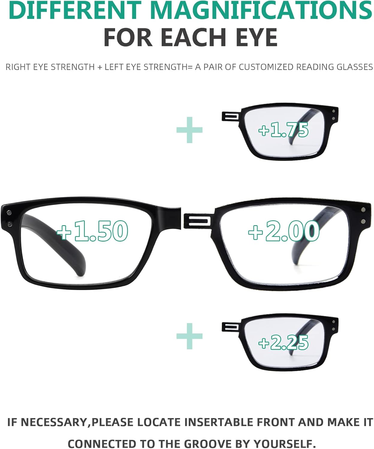 Eyekepper (Tengo que comprar ambos ojos) Negro Ojo Derecho+1.75 Gafas de lectura con diferente fuerza para cada uno
