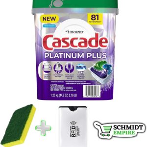 Cascade Platinum Plus – Paquete de detergente para lavavajillas, 81 unidades + esponja de limpieza + 1 protector de tarjeta SchmiidtEmpire + Cascade Platinum Plus – Paquete de detergente para lavavajillas, 81 unidades + esponja de limpieza + 1 protector de tarjeta SchmiidtEmpire +