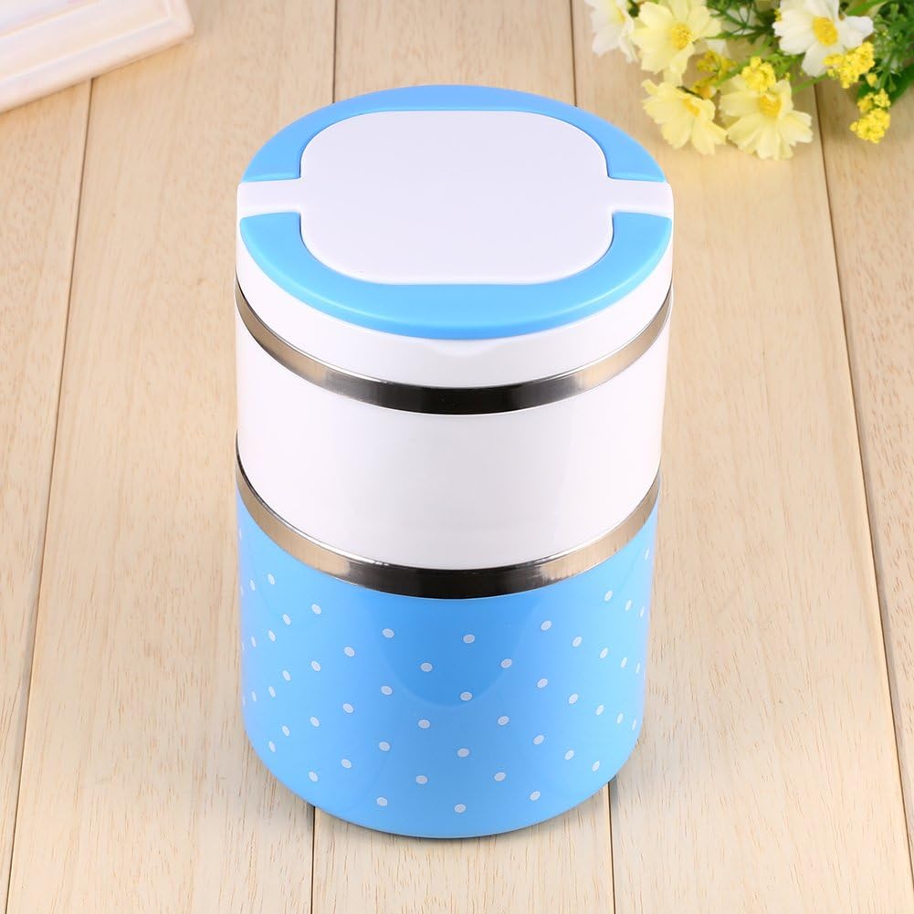 TOPINCN Bento Fiambrera Contenedor de acero inoxidable de 2 capas de aislamiento térmico térmico Fiambrera Contenedor de comida caliente