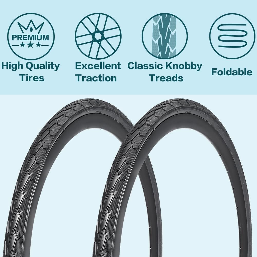 Paquete de 2 neumáticos de bicicleta de 700 x 23C25C28C35C38C Plus tubos interiores de bicicleta, válvula Presta de 1.890 in o válvula Schrader de
