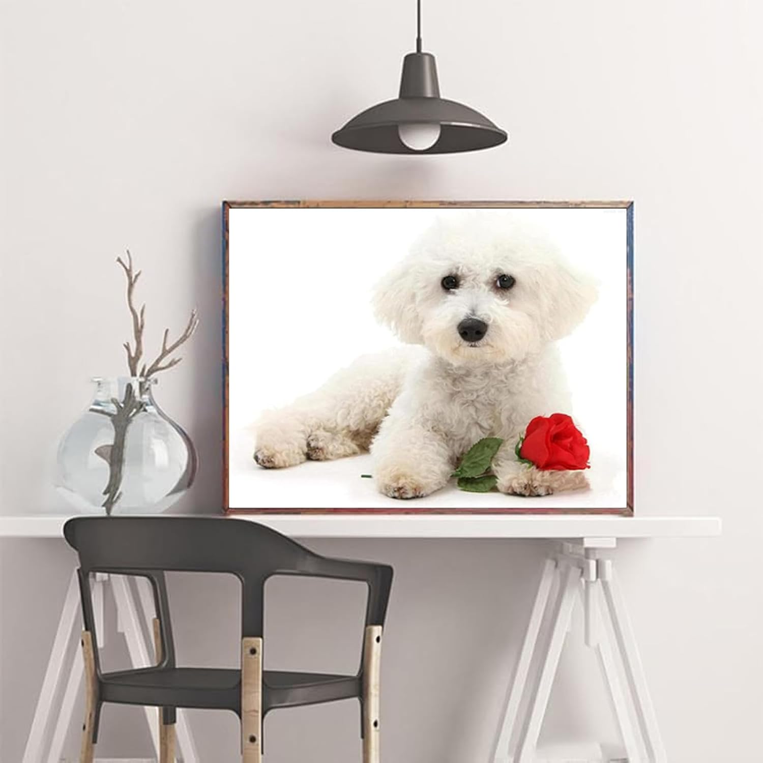 Kits de pintura de diamante 5D para bricolaje, bichón frise, perro blanco, taladros completos, lienzo, suministros de manualidades para decoración