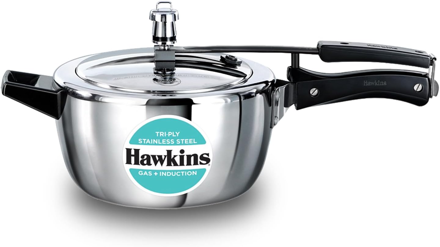 Hawkins Olla a presión de acero inoxidable triple de 3,5 litros, cocina de tapa interior, plata (HSST35)