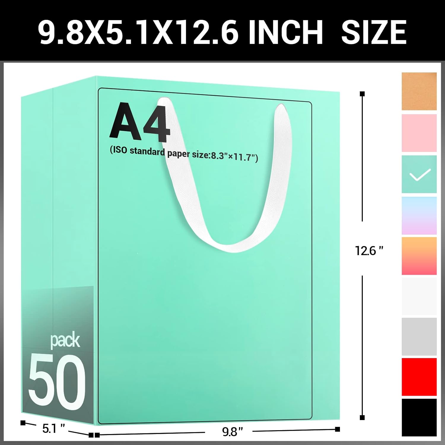 EUSOAR Bolsas grandes azules para envolver regalo, paquete de 50 bolsas de compras de 9.8 x 5.1 x 12.6 pulgadas con asas a granel, bolsas de
