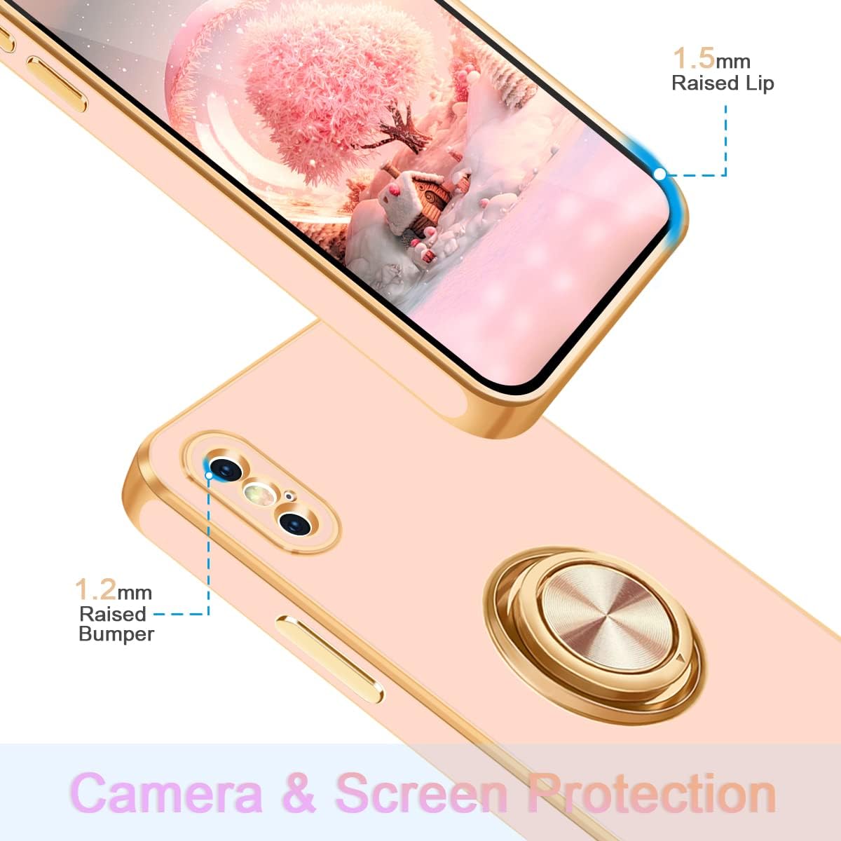 Fingic Funda para iPhone X, iPhone XS con soporte de anillo, soporte magnético delgado y delgado, soporte magnético para automóvil para mujeres y