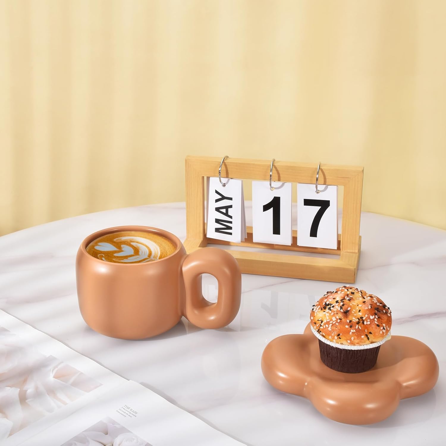 Koythin Taza de café de cerámica con platillo, bonita y creativa forma de flor con mango graso, platillo para oficina y hogar, apto para