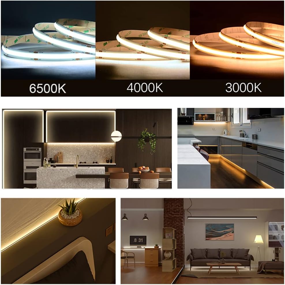 COB Tira de luz con interruptor USB 5V Highlight LED luz para dormitorio, 6.56 pies (6.6 ft), 600 LED, impermeable, flexible, autoadhesiva, luz para
