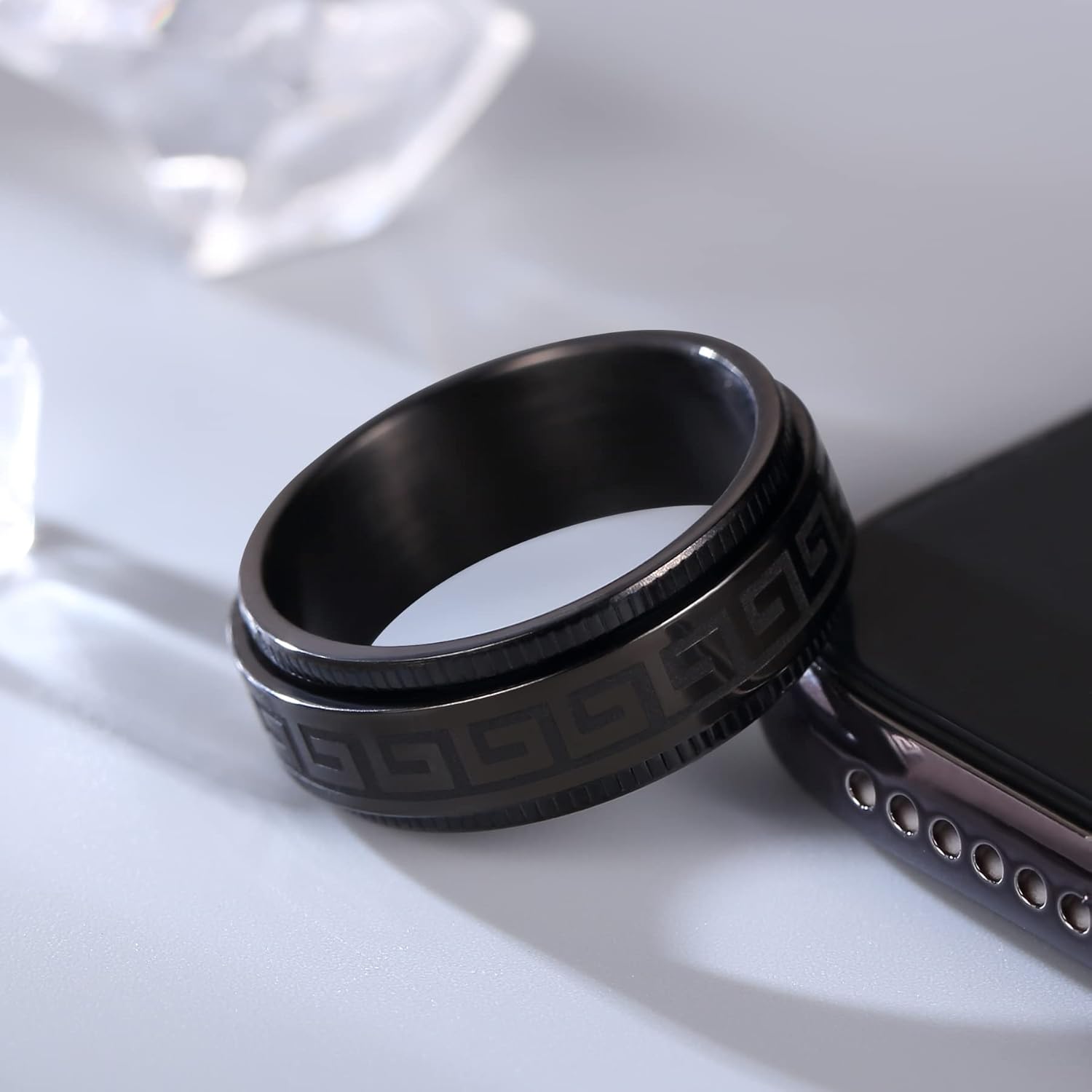 Anillo giratorio de acero inoxidable negro y azul de 0.315 pulgadas para hombres y mujeres, cepillado para aliviar la ansiedad para hombre, cadena