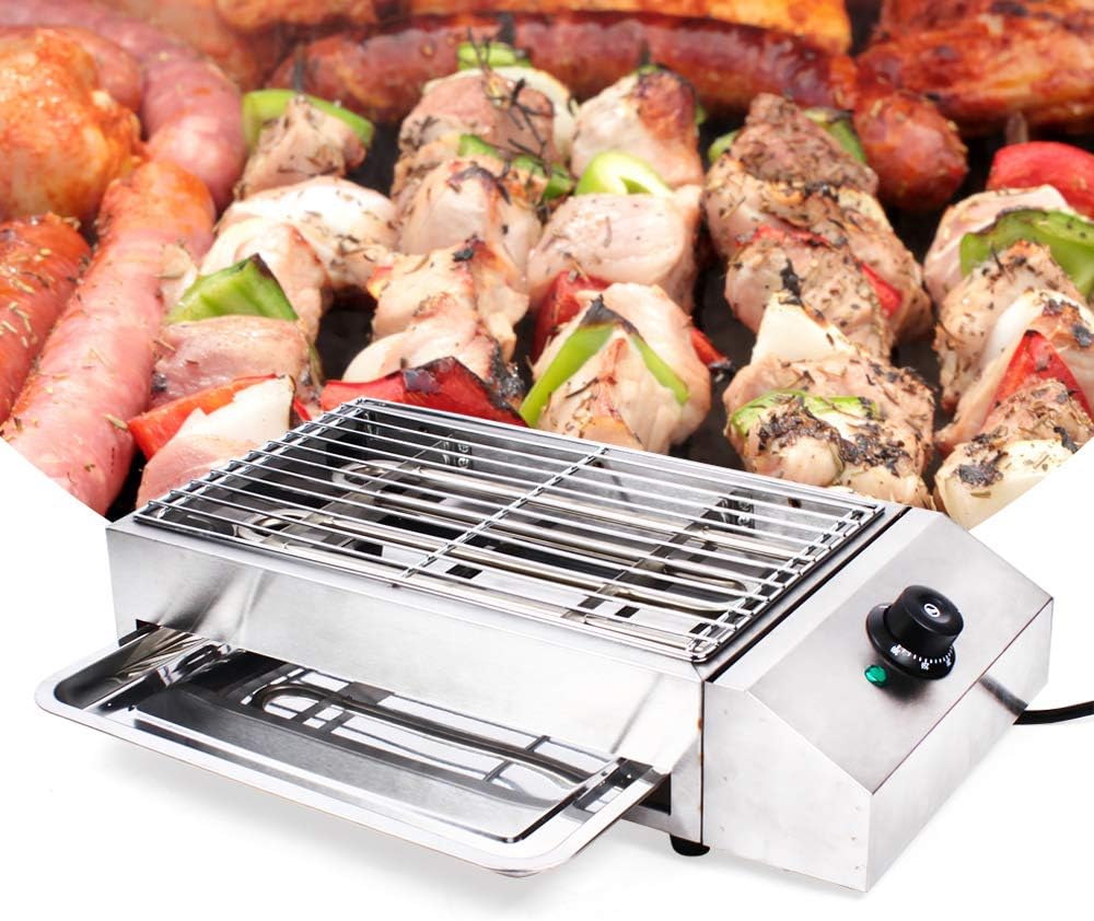 Parrilla eléctrica portátil sin humo, parrilla eléctrica para interiores, control de temperatura, plancha de alimentos de acero inoxidable para