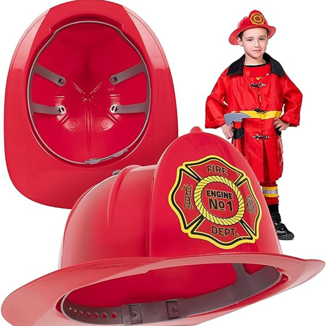 Kangaroo Sombrero de bombero, juguete de simulación, disfraz de bombero de plástico, sombrero rojo, accesorios para casco de fuego, perfecto para